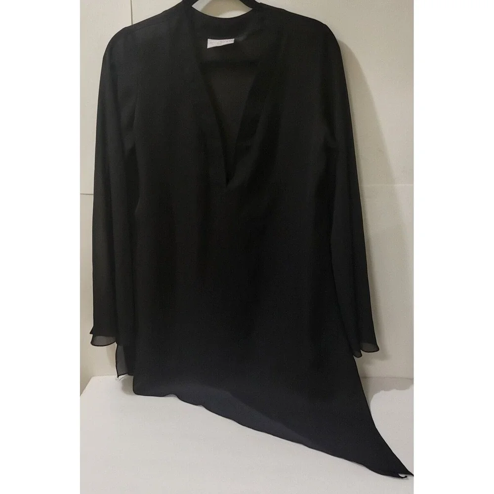 Vintage,La Palapa, Black Chiffon Asymetric Women's Top, Bell Sleeves, Size M USA - Picture 3 of 8